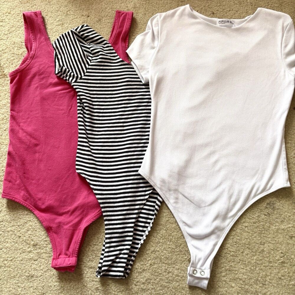 Women’s Tank & T-Shirt Bodysuit Bundle | Pink, White, & Striped Women’s Size S/M
